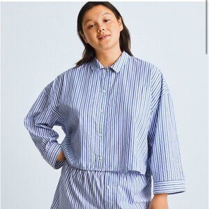 Everlane Cotton The Woven PJ Striped Blue Top Long Sleeve Womens XS